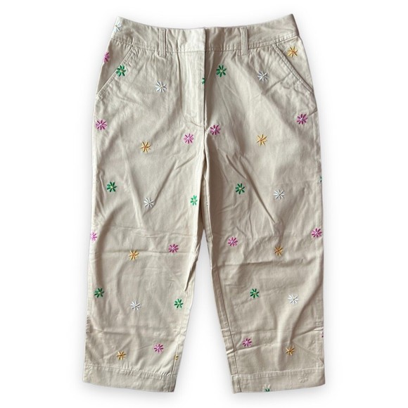 Chadwicks 10 Vintage Y2K Embroidered Flower Khaki Pants GrandmaCore New Floral - Picture 1 of 10